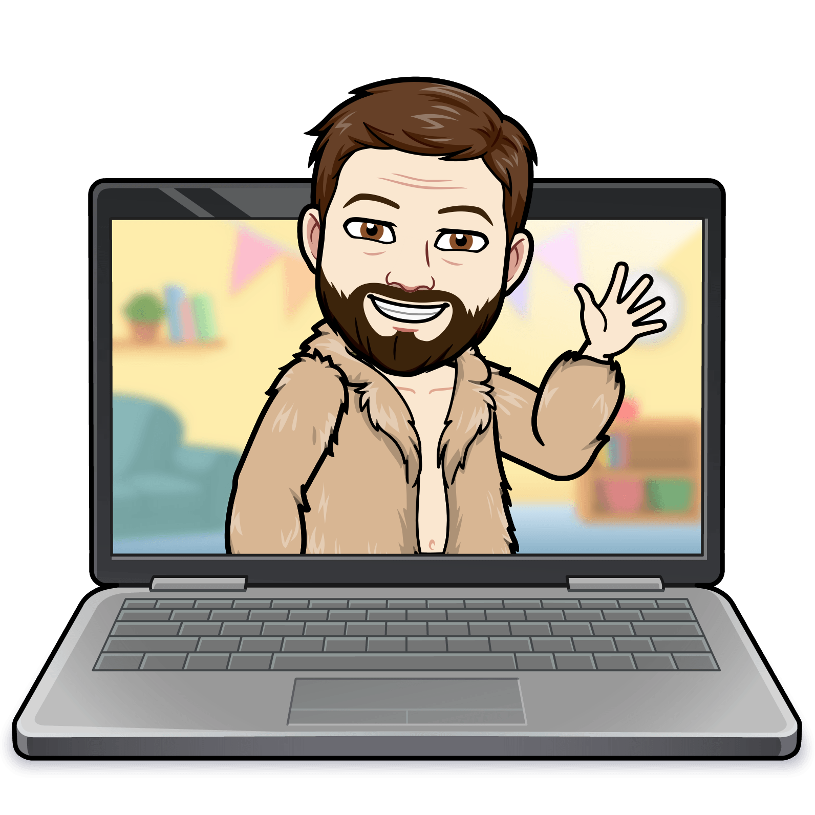 Drawing of a male with beard in a laptop